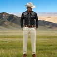 thumbnail image 4 of Cowboy Shirt for Men Western Long Sleeve Button Up Shirts Soft Spring Fall Country Embroidered Top Black XXXL, 4 of 5