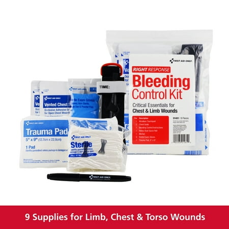 First Aid Only Critical Essentials Bleeding Control Kit for Chest & Limb Wounds 9 Piece Kit