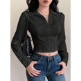 thumbnail image 4 of Blusa De Manga Larga Ajustada Con Encaje Negro-2 Para Mujer, 4 of 29