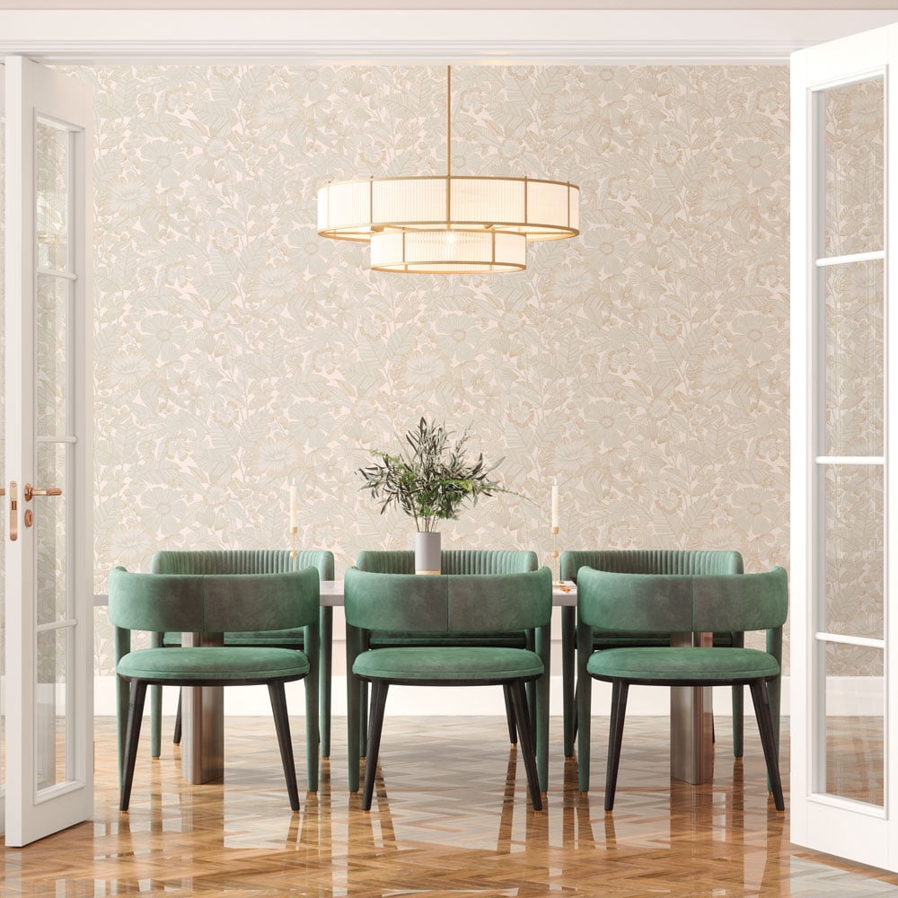 Tempaper Metallic Bloom White Floral Peel and Stick Wallpaper, 20.5" x 16.5'