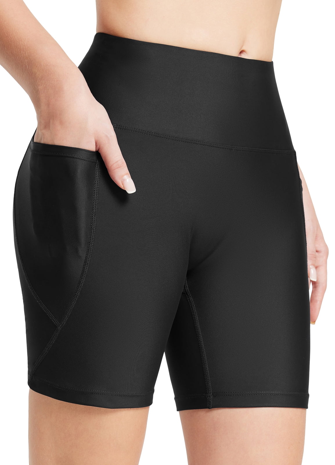 BALEAF Swim Shorts Women Bathing Suit Bottoms 6" Modest Swimsuits Tankini Tummy Control Board Shorts Swimwear High Waisted Biker Shorts Boyshorts Black M