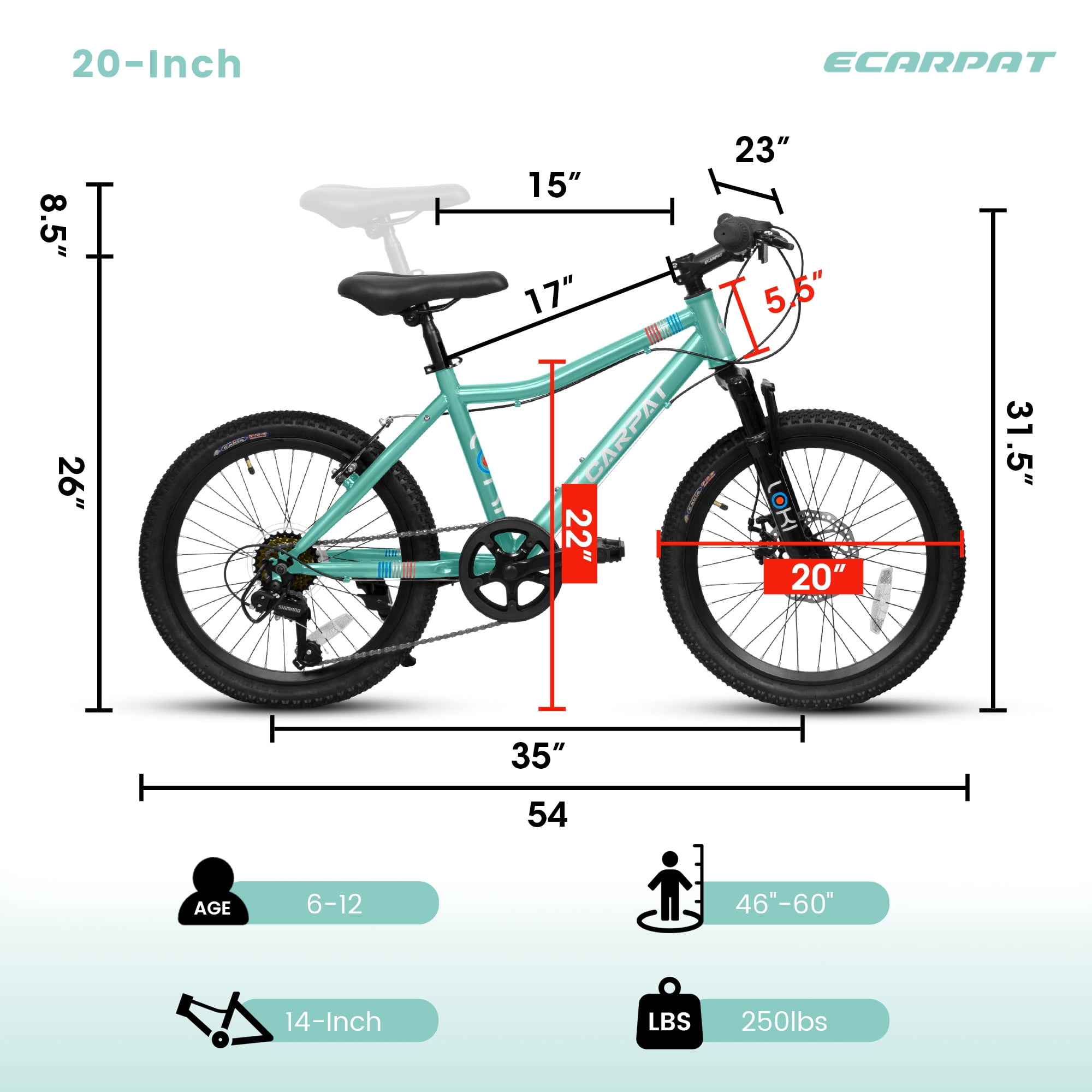 20 Inch Mountain Bike, 7 Speed ​​Steel Frame Suspension Fork Adventure Bicycle, Dual Brakes - Green