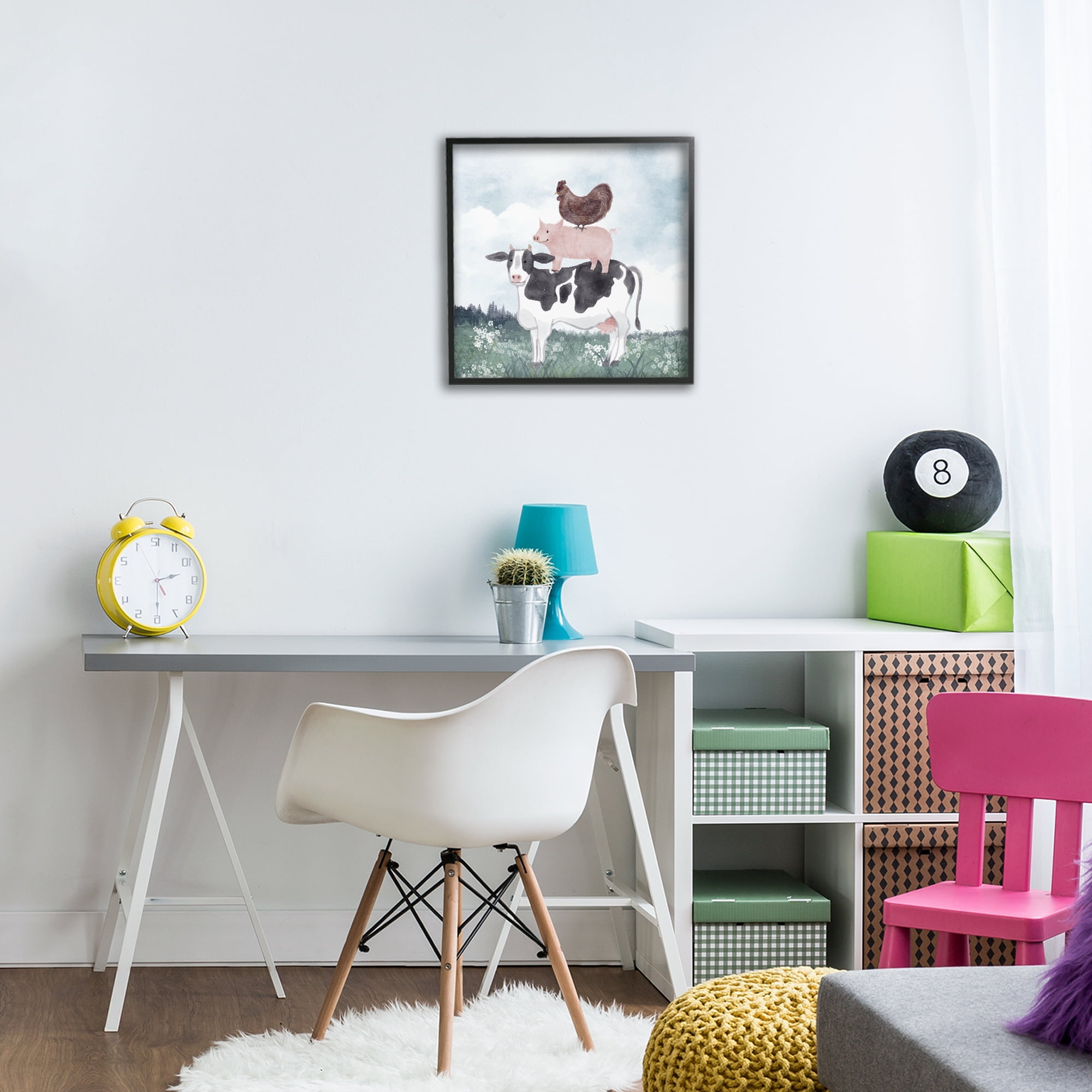 Stupell Industries Muted Stacked Farm Animals Black Framed Giclee Art, design by Kim Allen