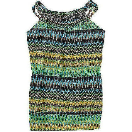 No Boundaries Womens Plus-Size Crinkle Blouson Tank With Wooden Bead Detail