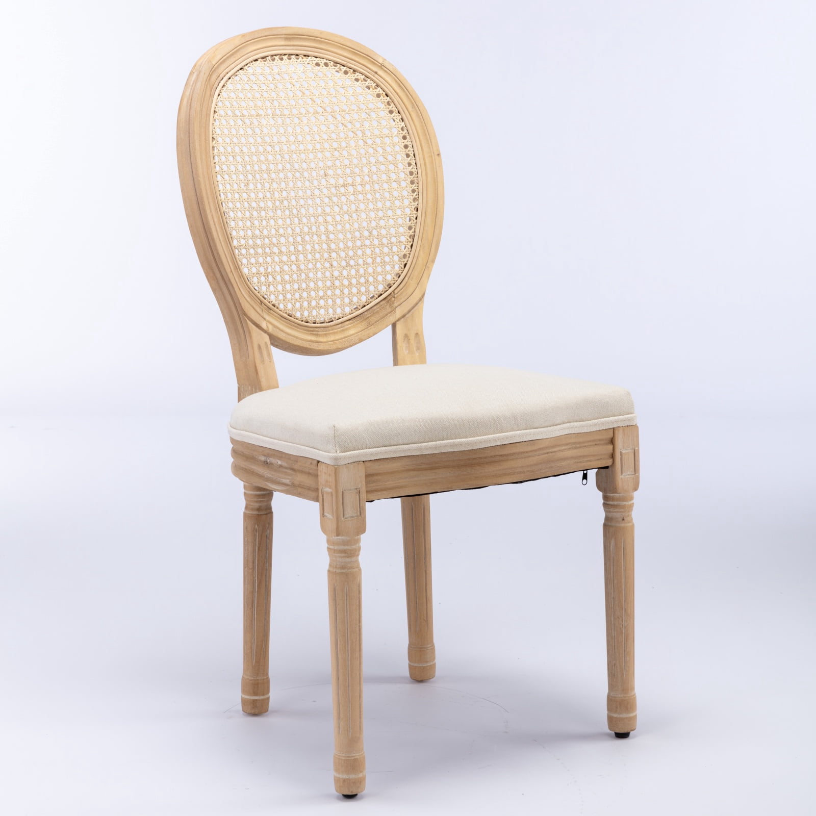PORKISS Dining Chairs Modern Upholstered Set of 2, French Style Solid Wood Dining Side Chairs, Linen Fabric Dining Chair with Nailhead Trim, Beige A
