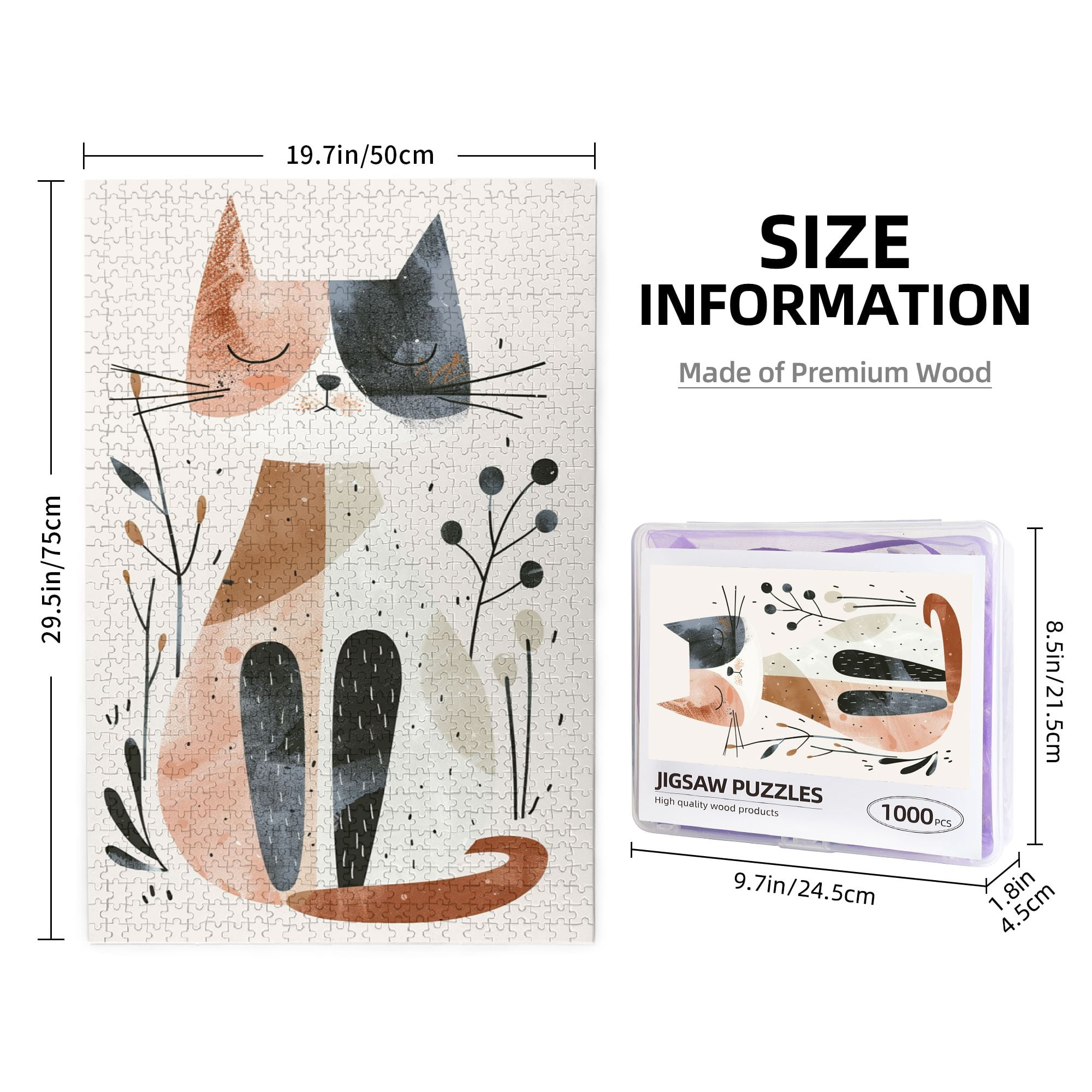 1000 pcs Lovely Sleeping Cat Wooden Puzzles 1000 Piece,Unique and Beautiful Design,Enchanting Animal Stress relieving puzzle 1000 Piece,Gift for Cat Enthusiast,Creative Activity Hobbies for Adults