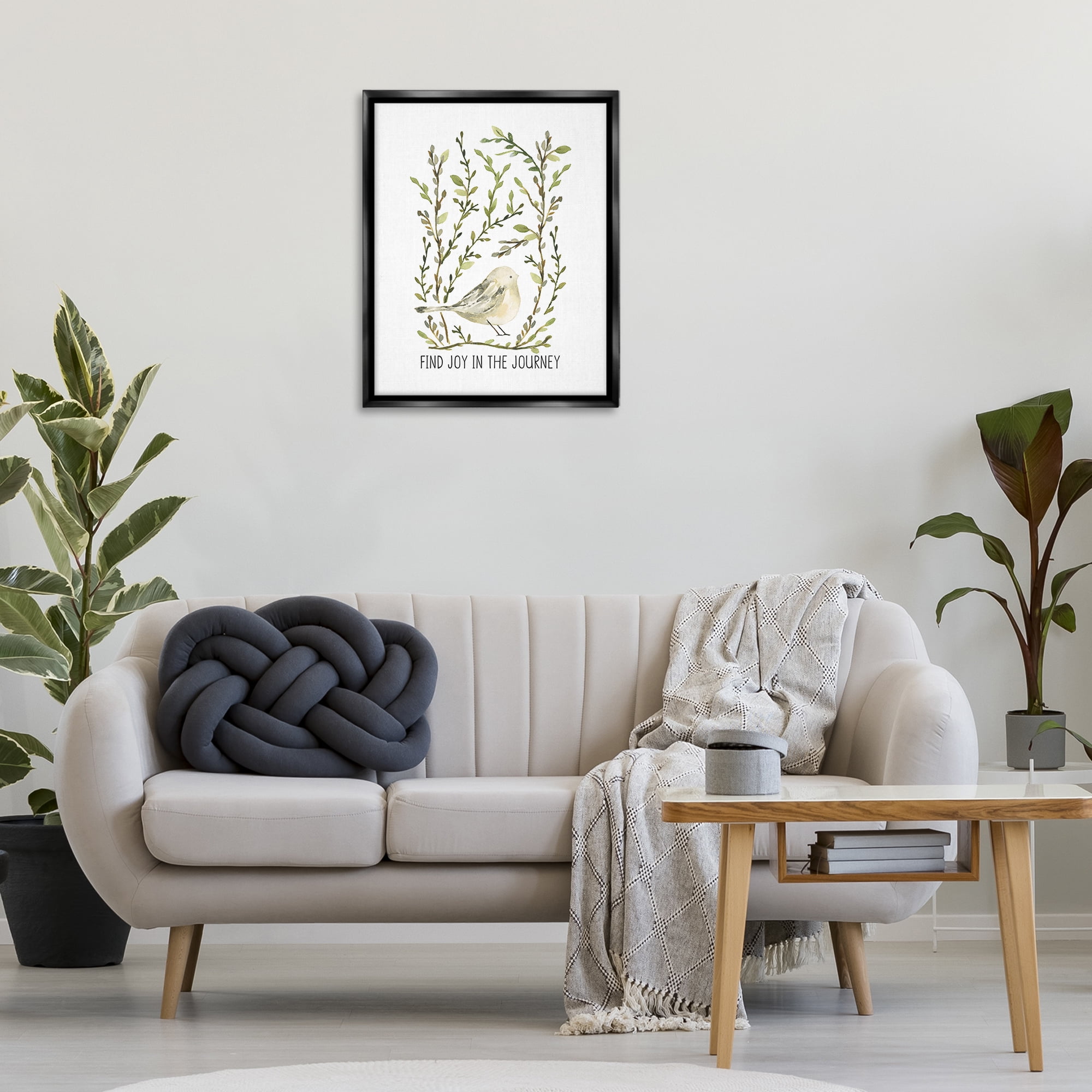 Stupell Industries Find Joy with Bird Botanical & Floral Painting Black Floater Framed Art Print Wall Art, 25 x 31