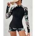 thumbnail image 2 of Xishao Traje de Baño de 2 Piezas para Mujer Manga Larga Bañador con Cremallera Estampado Swimwear con Protección Solar para Playa Surf flor blanco y negro G flor blanco y negro G Xishao ropa, 2 of 2