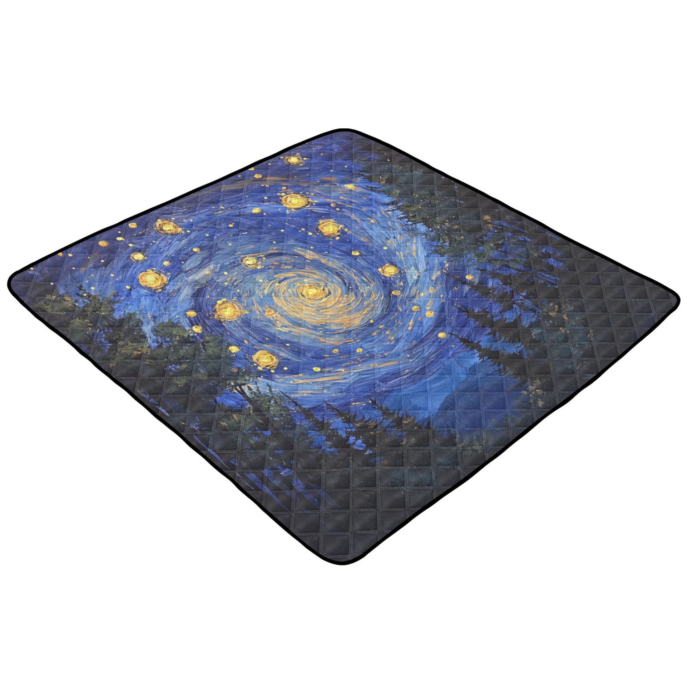 WOBOGO Starry Night Sky with Fireflies Baby Playmats Extra Large Waterproof Rollable Activity Pads for Toddlers 50×50inch