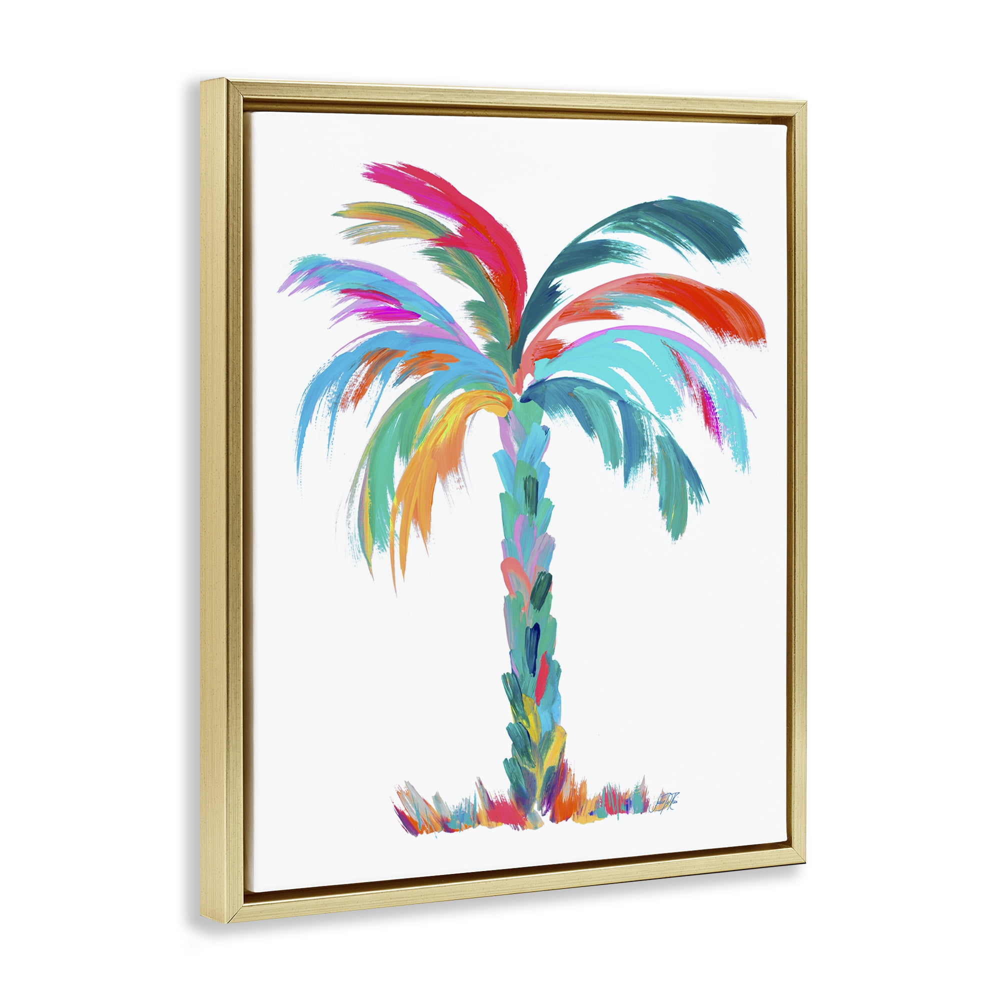 Stupell Industries Vivid Palm Tree Botanical & Floral Painting Gold Floater Framed Canvas Art Print Wall Art, 25 x 31
