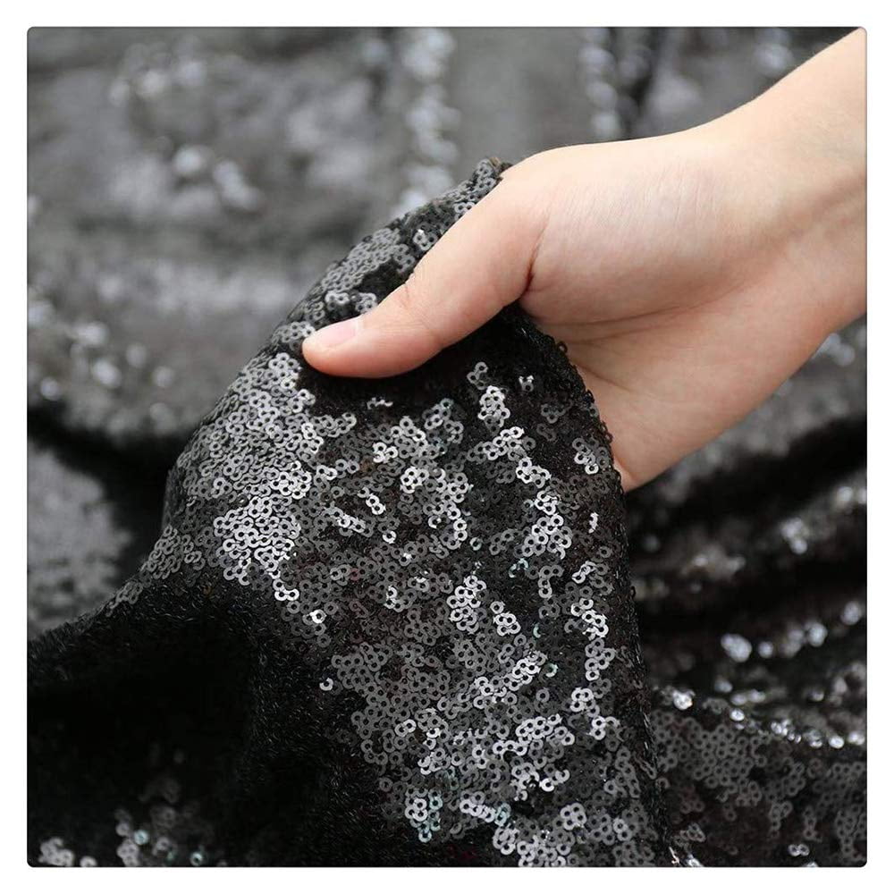 AK TRADING CO. Sparkly Glitz Sequins Beaded Fabric - by The Yard - Perfect for Decor, Home, Clothing, Event Decor, DIY Arts & Crafts and More. - Black, 25 Yards
