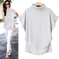 thumbnail image 1 of Femmes Col Roulé Manches Courtes Coton Solide Casual Chemisier Haut T-shirt Grande Taille pour Femmes, 1 of 5
