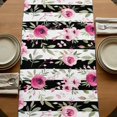 thumbnail image 5 of Table Runners 70 Inches Long Dress Scarves, Pink Roses Farmhouse Coffee/Dining/Kitchen Table Decor, Holiday Table Runner, Romantic Flowers Leaves Floral Black Stripes 13x70 Inch, 5 of 9