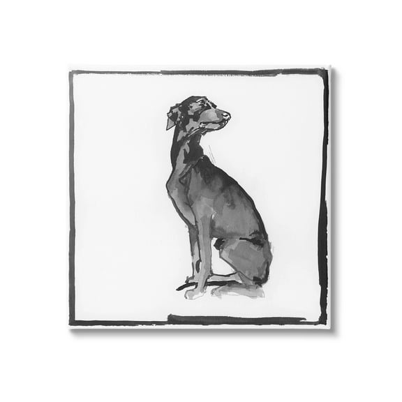 Stupell Industries Minimal Dog with Border Animals & Insects Painting Gallery Wrapped Canvas Art Print Wall Art, 17 x 17