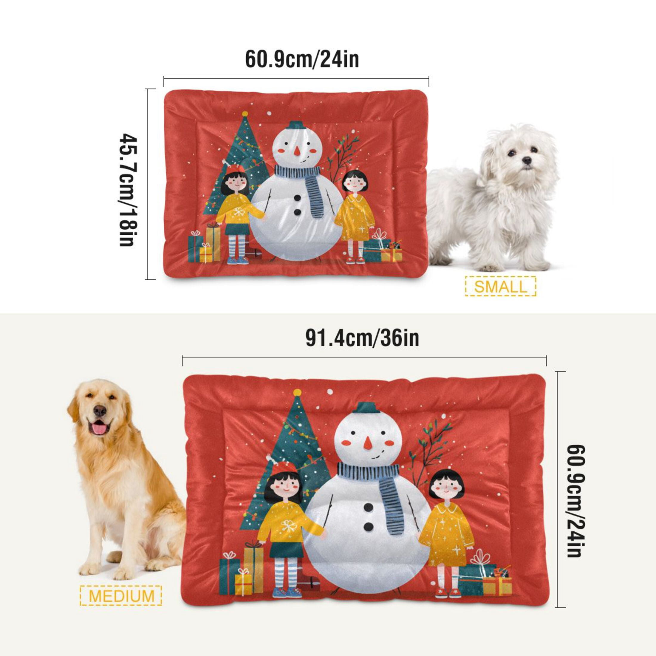 Cozy Mat Pet Bed Indoor Outdoor Warm Soft For Cat Dog Puppy(S/M) Snowman Next To Christmas Tree
