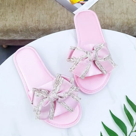 

New Korean-style Satin Bow Heel Internet Celebrity Slippers Women‘s Fashionable Outer Wear Soft Bottom Non-slip Home Sandals