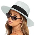 thumbnail image 4 of Jalioing Straw Panama Hat for Women Wide Brim Summer Beach Hat Foldable UV Protection Sun Hat Packable Headwear, 4 of 5
