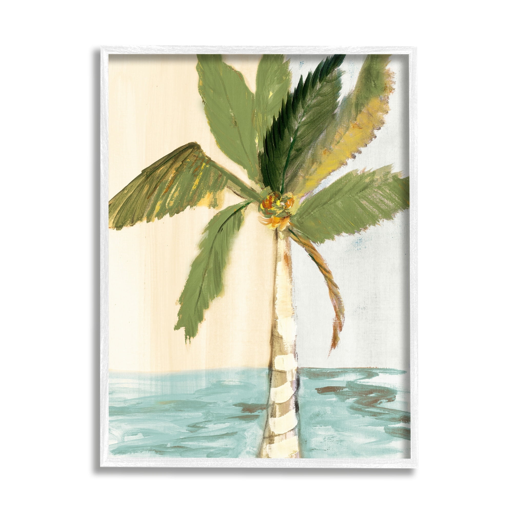 Stupell Industries Green Palm Tree Leaves Coconuts Oceanfront Beach Framed Wall Art, 24 x 30, Design by Robin Maria