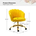thumbnail image 4 of Makeup Vanity Chair Velvet Upholstered Office Task Computer Desk Shell Swivel Adjustable Metal Gold Base Bedroom Yellow, 4 of 10