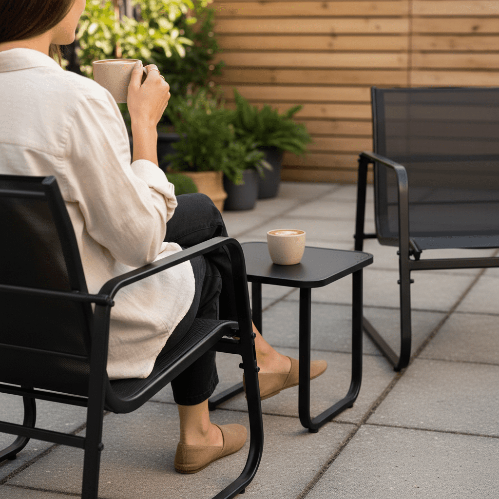 Atilioo 3 Piece Patio Furniture Set, Textilene Outdoor Furniture Set with Chairs & Table, Conversation Set for Lawn, Garden, Balcony, Yard, Poolside, Black