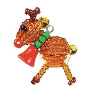 Kit, Delica Beads & Crafts, Christmas Mascot Fan, Makes 1.4 Inch Charm & Chain No.44 Reindeer, By Miyuki