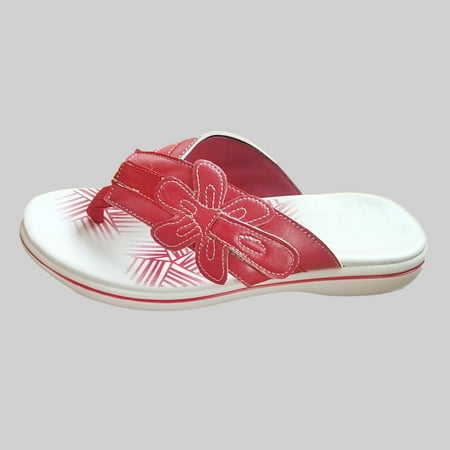 

BRISEZZS Womens Slide Sandals- Casual Open Toe Floral Plus Beach New Style Flip-flops Summer Flat Slide Sandals #23 Red-41