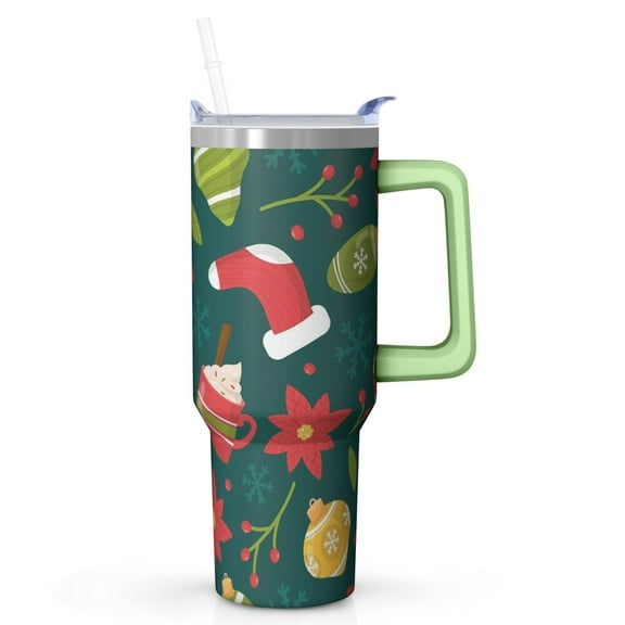 Merry Christmas 40oz Tumbler with Handle and Straw, Leak Proof Stainless Steel Coffee Mug, Winter Insulated Cup, Cute Gifts for Women Men