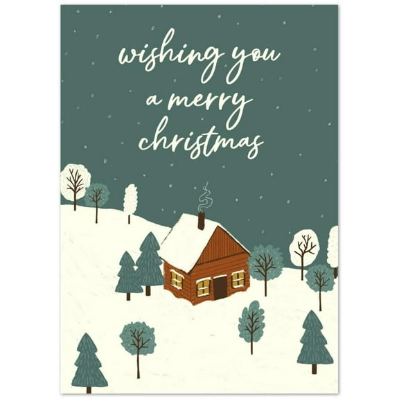 Merry Christmas Card – Festive Cabin Design – Wishing You a Merry Christmas – Blank Inside for Personal Messages – Perfect Holiday Greeting Card for Friends and Family