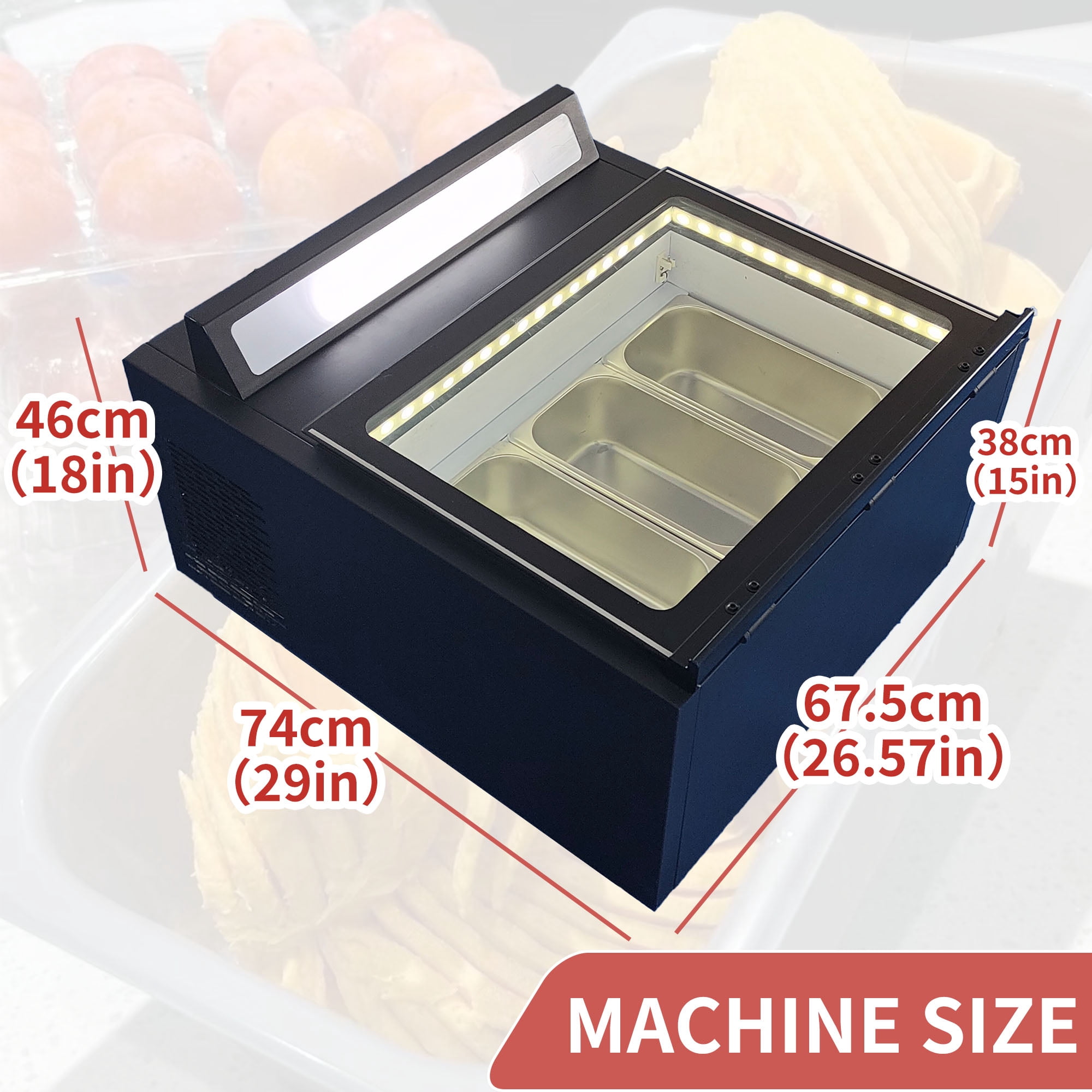 Mvckyi Gelato Display Case 1/3GN Pan, Ice Cream Freezer Showcase Cabinet, Counter Cycle Refrigeration with Led Lighting, Fast Cooling Sorbet Chest Fridge
