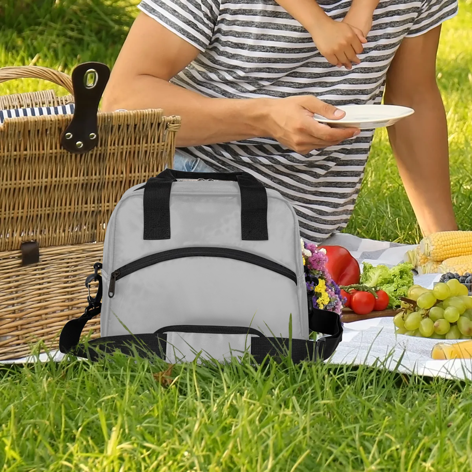 Herdesigns Grey Lunch Bag for Adults Men Women Insulated Reusable Lunch Box Leakproof Cooler Tote Bag with Adjustable Shoulder Strap