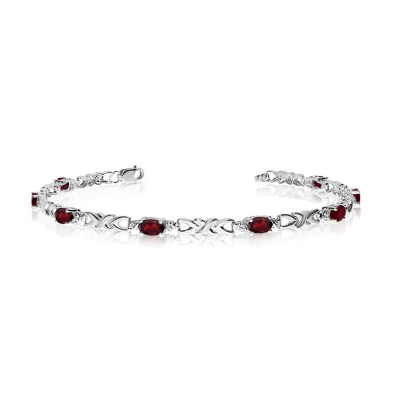 14K White Gold Oval Garnet and Diamond Bracelet