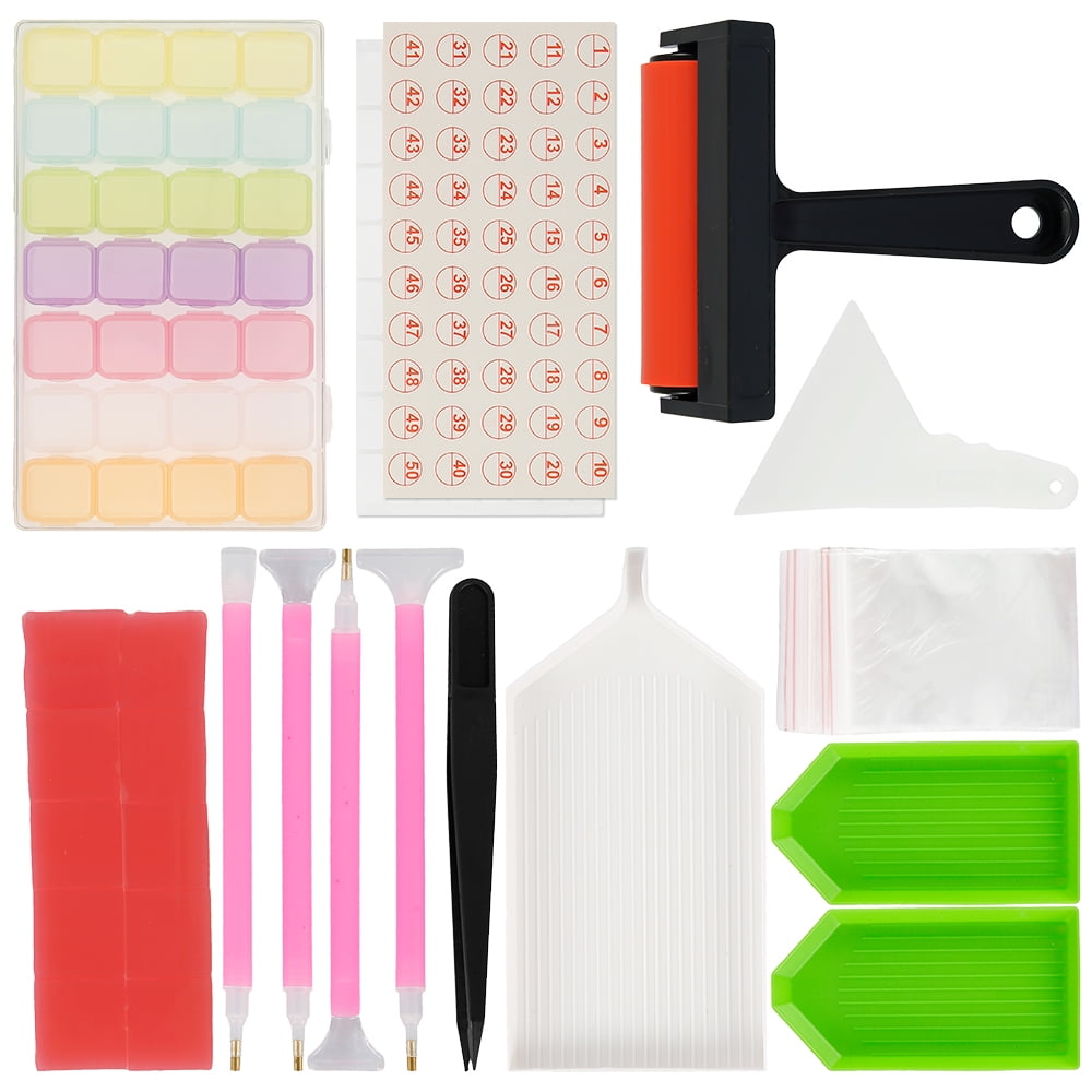 Sticker Pivot Drill Pen Diamond Trays Mortars Tweezers Ziplock Bags Stickers Digital 50ge 5D Diamond Painting Tools and Accessories with Diamond Paint Roller Diamond Paint Fixing Tool Blank 64