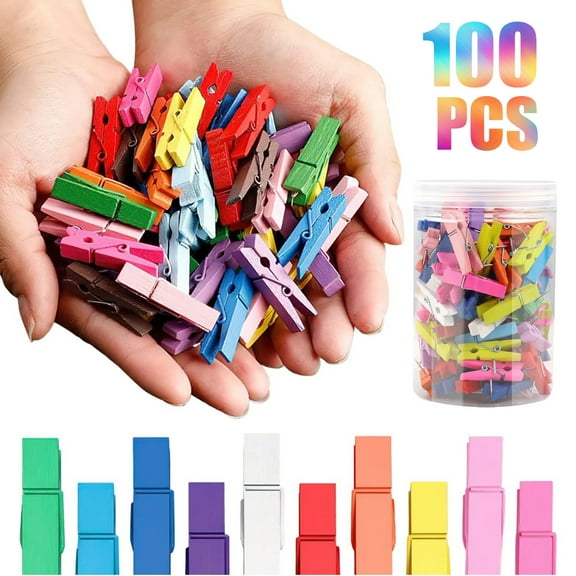 100Pcs Colorful Push Pin with Wooden Clips,  TDurable, Decorative Pushpins Tacks Thumbtacks for Cork Board Artworks Notes Photos, Craft (Random color)