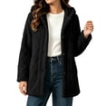 thumbnail image 5 of Fleece Coat for Women with Pockets Long Sleeve Button Down Winter Warm Hooded Jackets Casual Solid Color Loose Fashion Overcoat, 5 of 7