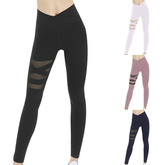 Xdegoge Leggings for Women Plus Size High Waisted Elastic Yoga Pants Workout Casual Fashion Fall Winter Legging Stylish Mesh Crisscross Detail Bottoms