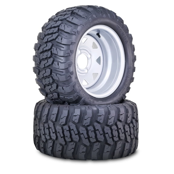 WANDA AT Style Golf Cart Tire & Wheel 20x10-12 with 4 Lugs on 4" PCD ET-25.4 Silver Wheel 14055,SET 2