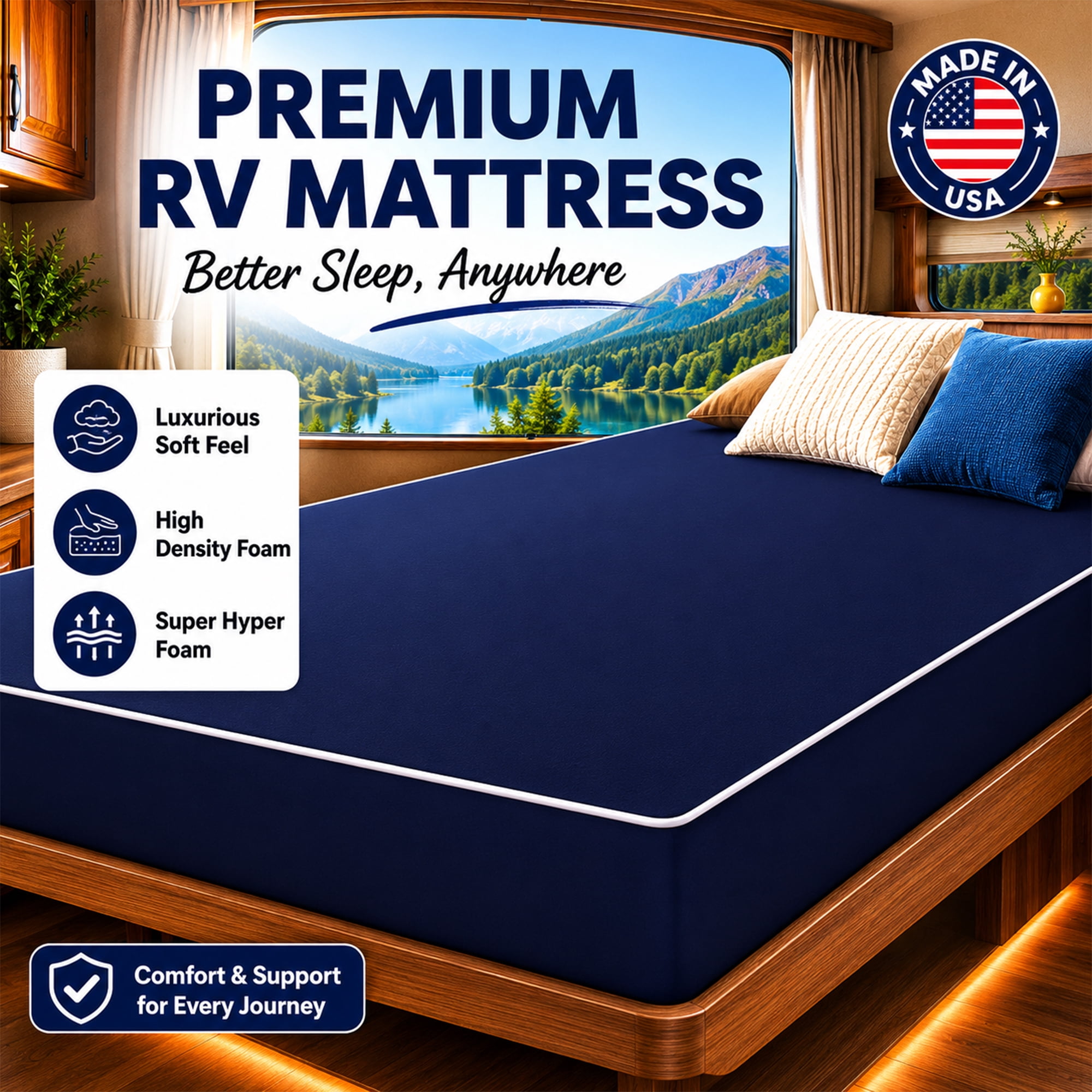 Continental Sleep, 6-Inch High Density Foam RV Mattress Replacement with Nylon Vinyl Cover, Waterproof, Medium Firm, Travel Camper Trailer Truck and Bunk, Pressure-Relief Support, 75" x 30"