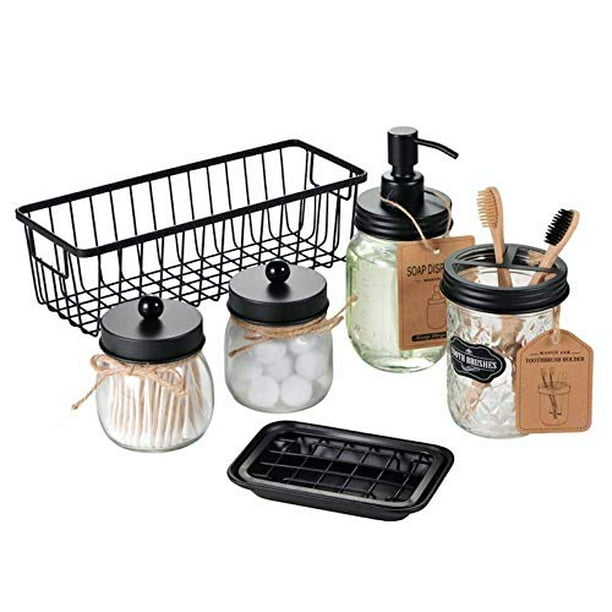 Premium Mason Jar Bathroom Accessories Set (6PCS) Lotion Soap