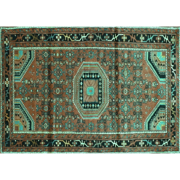 Ahgly Company Machine Washable Indoor Rectangle Persian Turquoise Blue Traditional Area Rugs, 5' x 7'