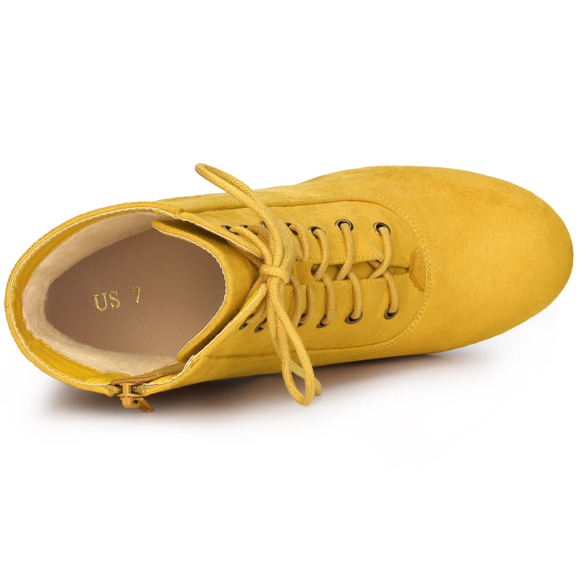 DARING DIVA Round Toe Lace Up Boots Chunky Heels Yellow 6
