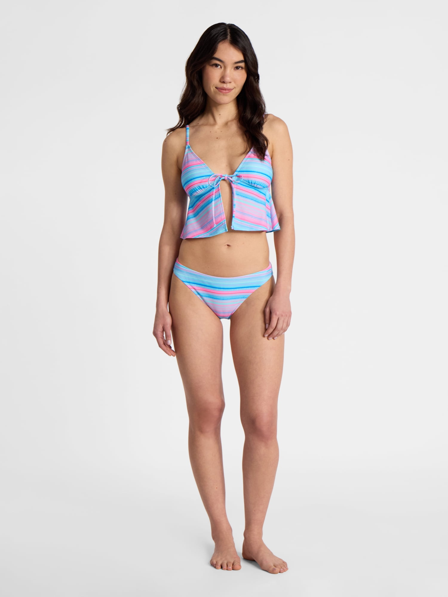 No Boundaries Multi Stripe Flyaway Tankini Top, Women’s