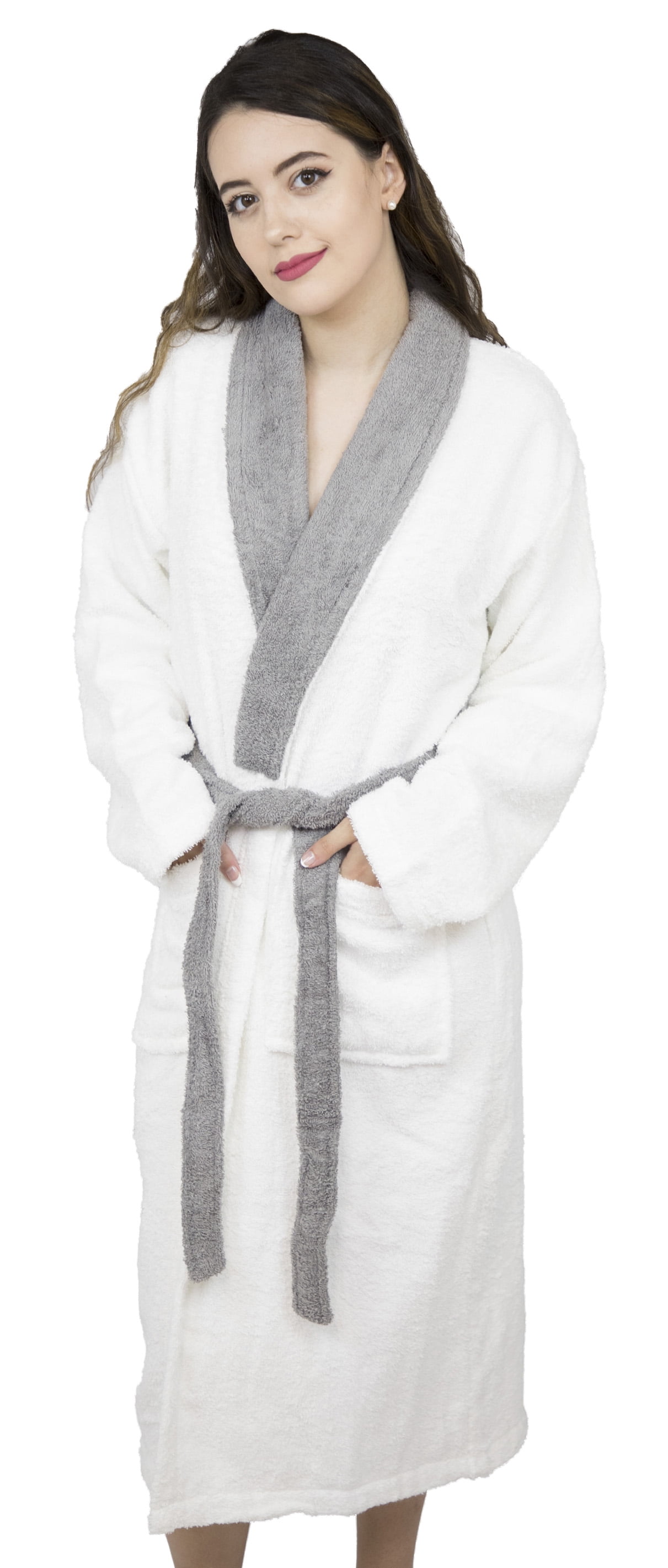 ladies white dressing gown Skylinwears Womens 100% Terry Cotton Bathrobe Toweling Robe Two Tone, Women's, Size: Small, Gray white night gown