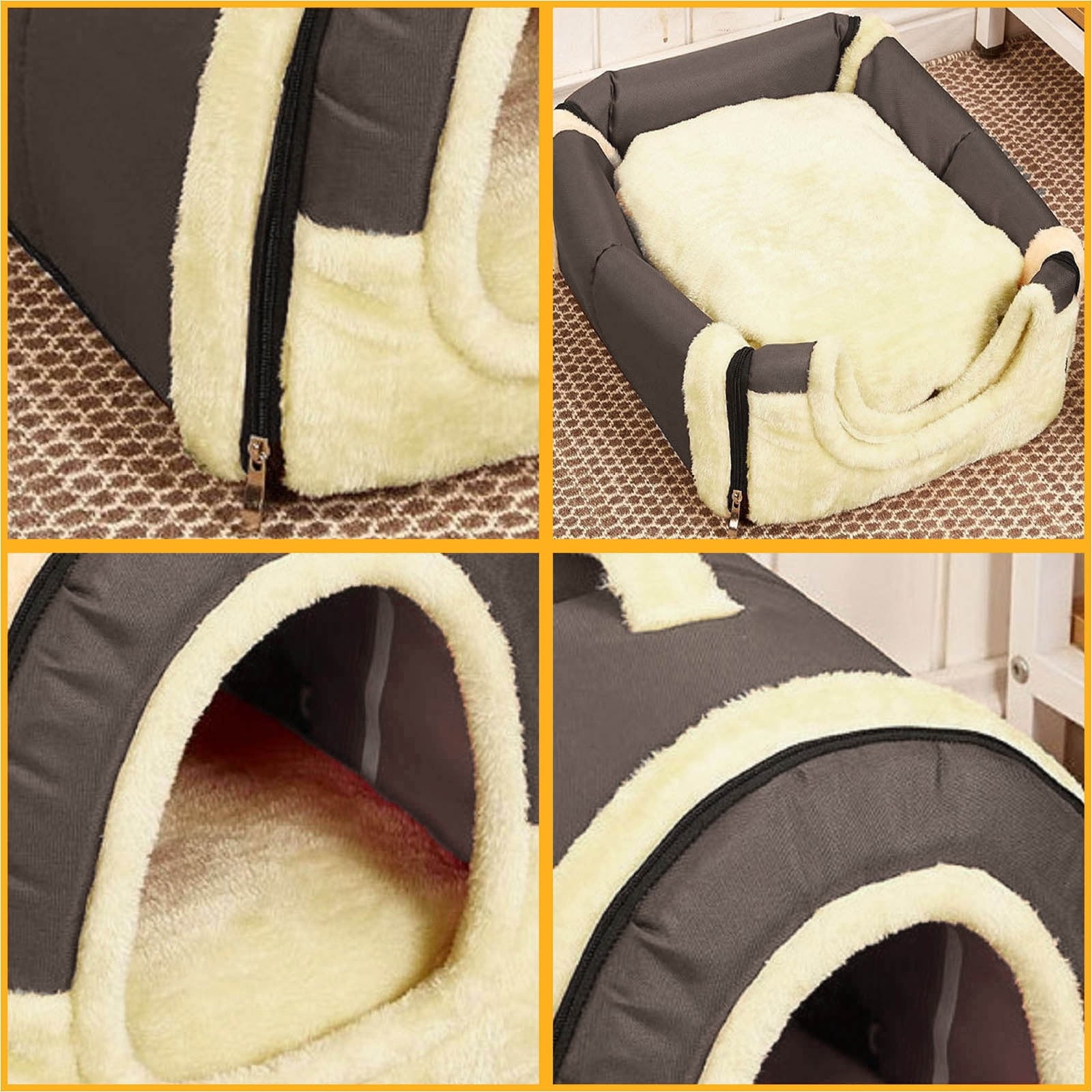 Cadorn 1PCS Small Heated Dog Bed with Removable Washable Cover, Insulated Thermal Lining for Winter Warmth, Cozy Pet House Indoor Use, Soft Plush Sleeping Pad for Dogs