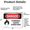 thumbnail image 2 of (2 Pack) Flammable Liquids Stored Here OSHA Danger Sign 7 Inch X 5 Inch Vinyl Label Decal Sticker Weather Resistant, UV Protected for Workplace, Business, and Construction Site, Made in, 2 of 7