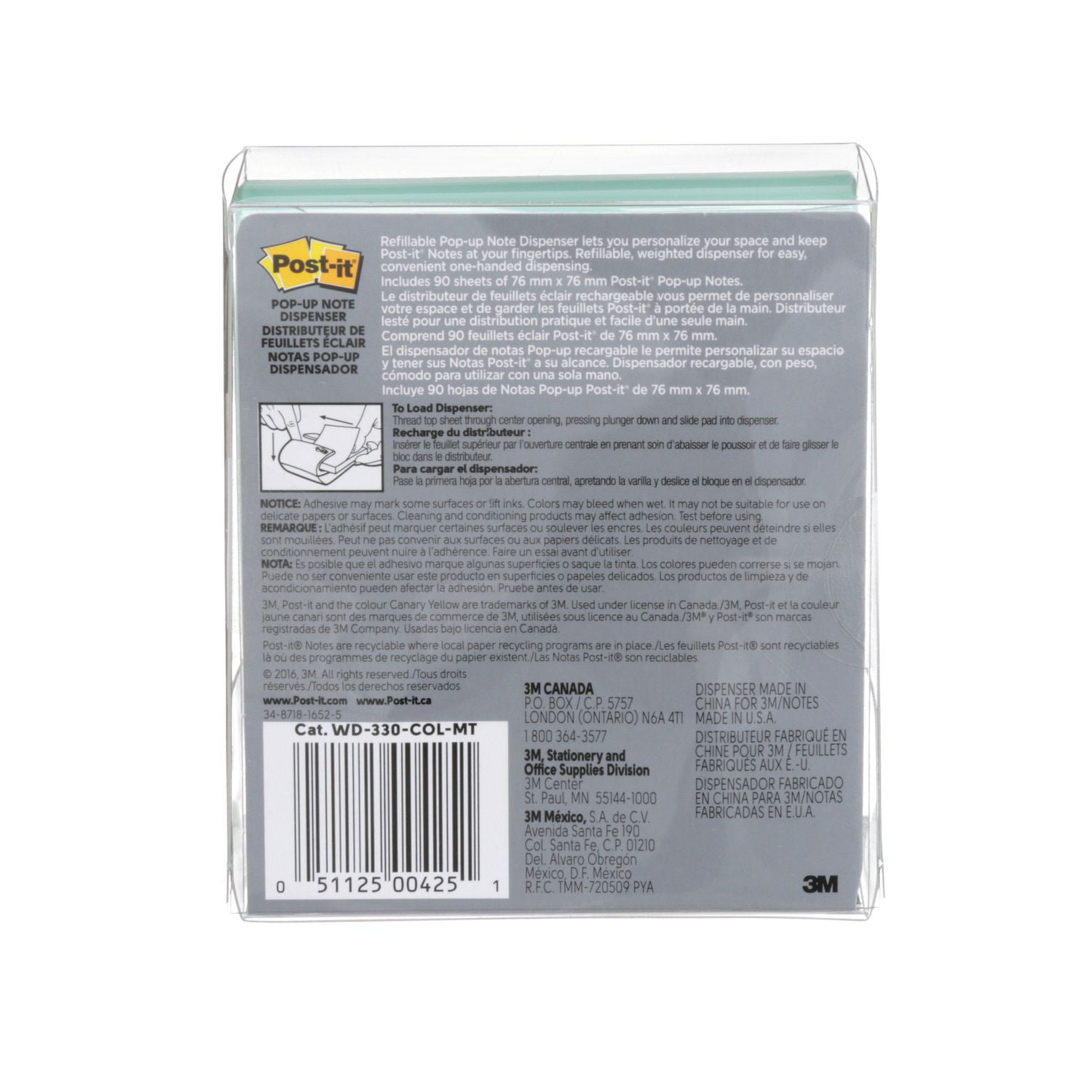 Post-it® Pop-Up Notes Dispenser, Mint Green