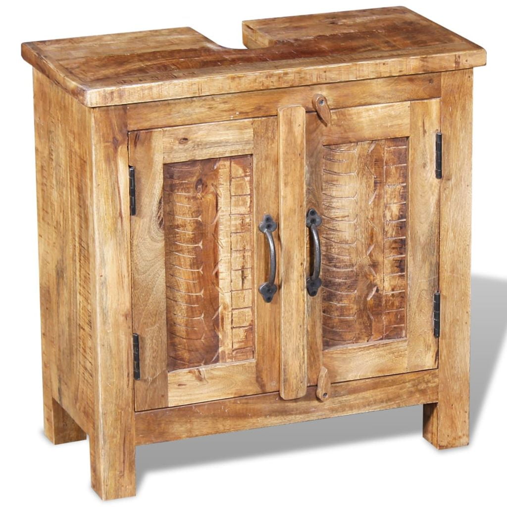 Kepooman Bathroom Solid Mango Vanity Cabinet Set with 2 Doors & Mirror, Brown Kepooman Bathroom Solid Mango Vanity Cabinet Set with 2 Doors & Mirror, Brown