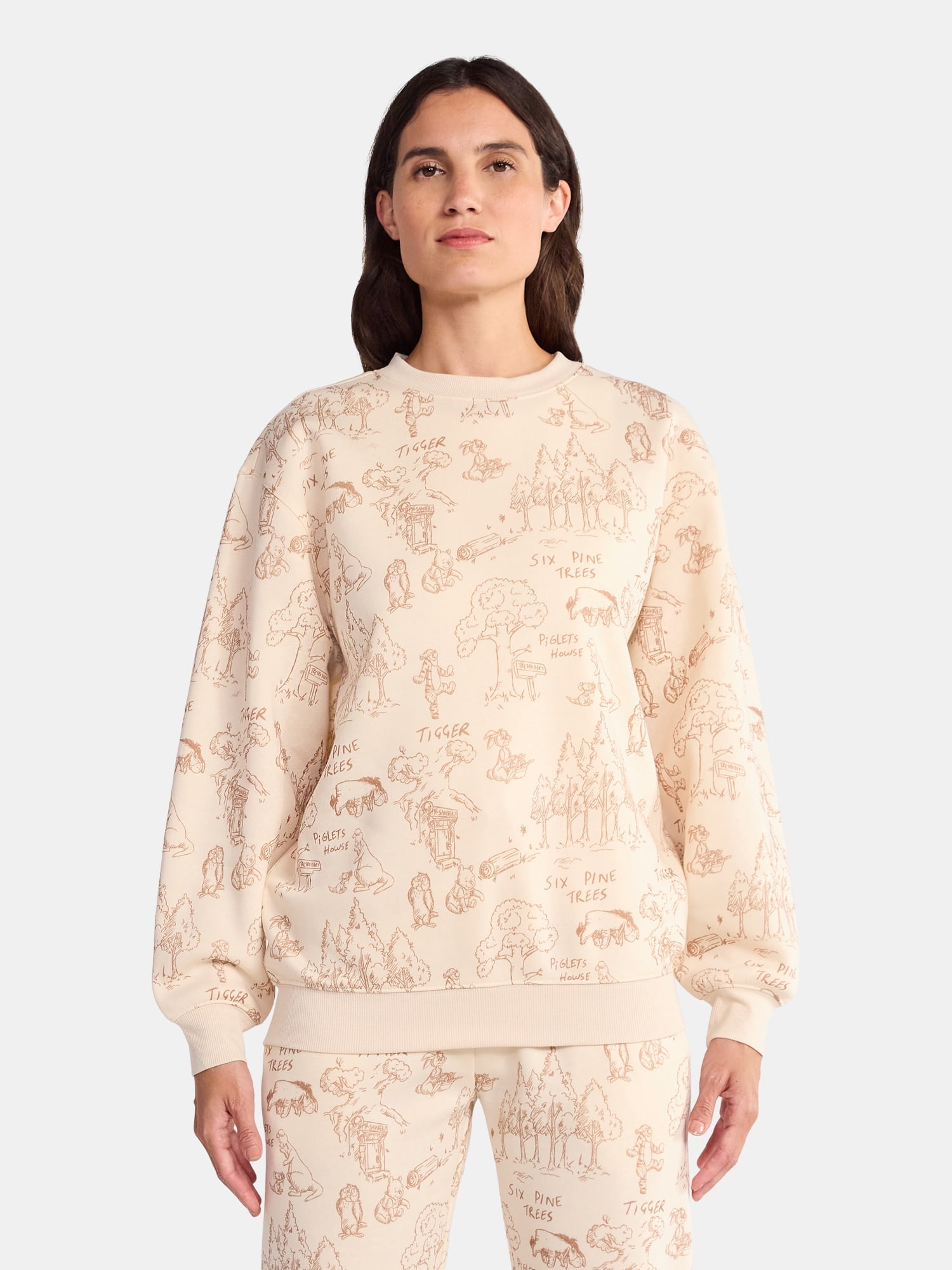 Winnie the Pooh Women's Graphic Fleece Crewneck Sweatshirt with Long Sleeves, Sizes XXS-XXL