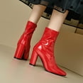 thumbnail image 5 of Leozcaa Women's Ankle Boots Pointed Toe Chunky Stacked Heel Side Zipper Faux Leather Dress Short Booties, 5 of 8