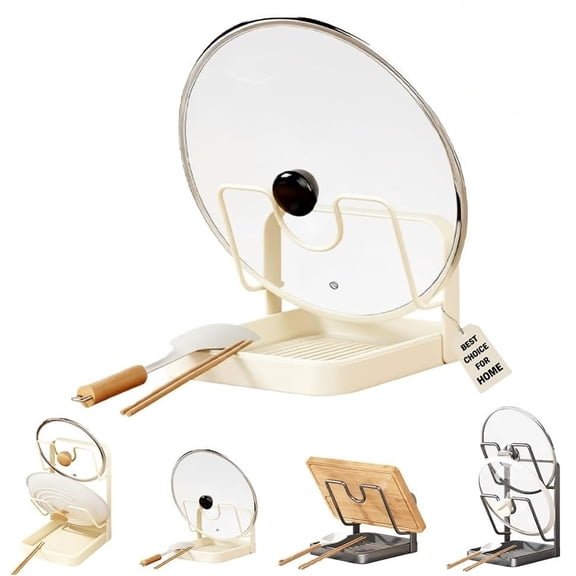 Kitchen Pot Lid Storage Rack, 2-Tier Pot and Pan Organizer with Removable Drip Tray, Stainless Steel Countertop Rack for Lids, Utensils & Kitchen Tools