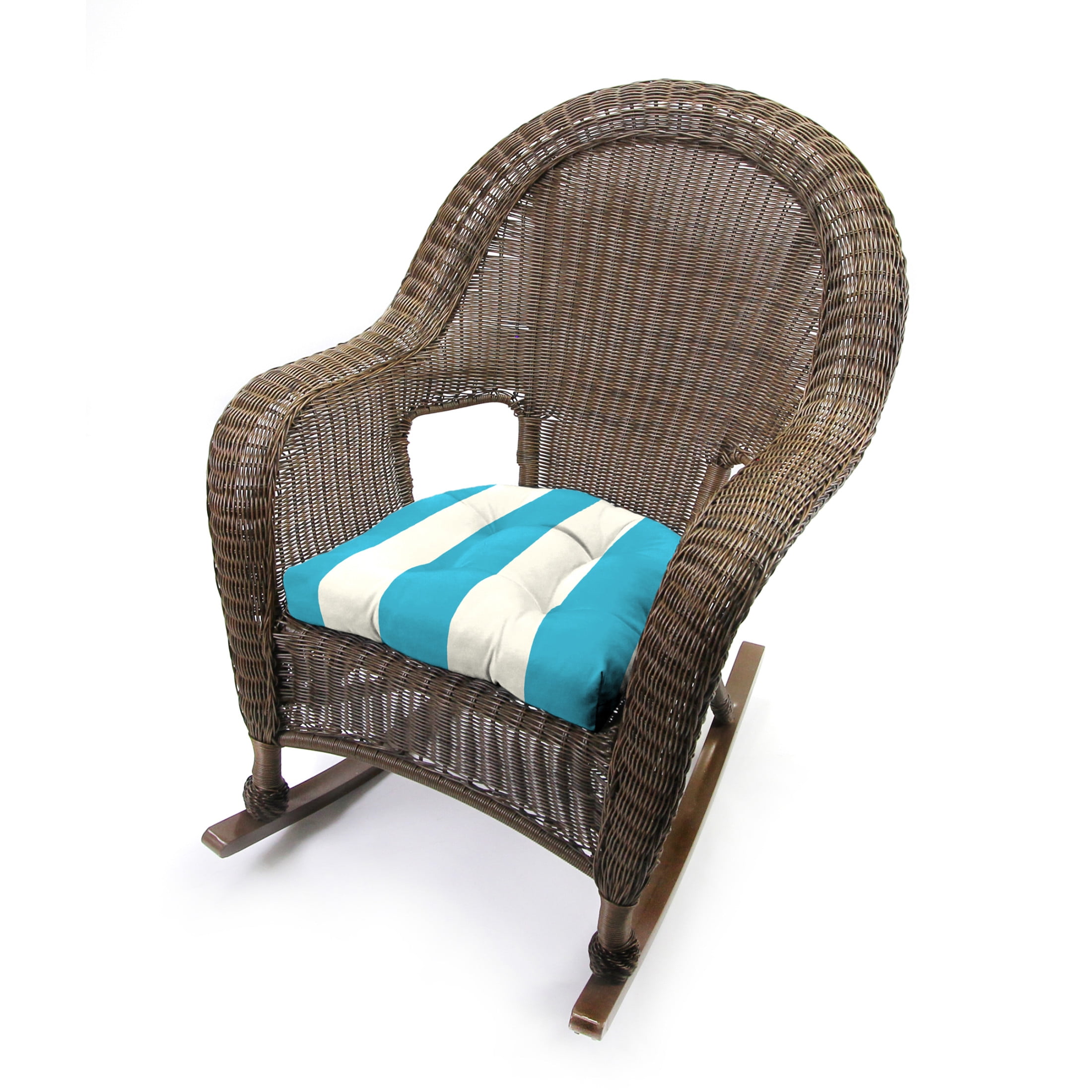 Jordan Manufacturing 19" x 19" Cabana Turquoise Stripe Square Tufted Contoured Outdoor Wicker Seat Cushion (2 Pack)